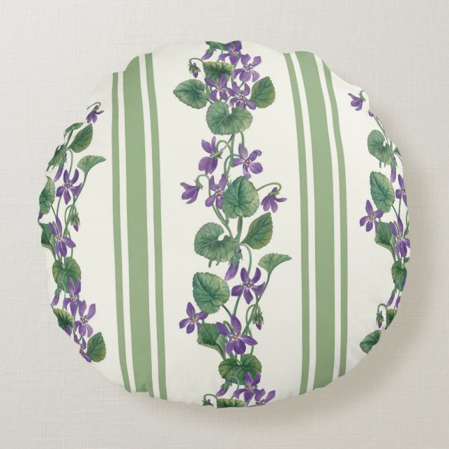 Coussins Ronds Aquarelle violettes et rayures (Devant)