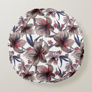 Coussins Ronds Aquarelles Crimson Floral sur blanc