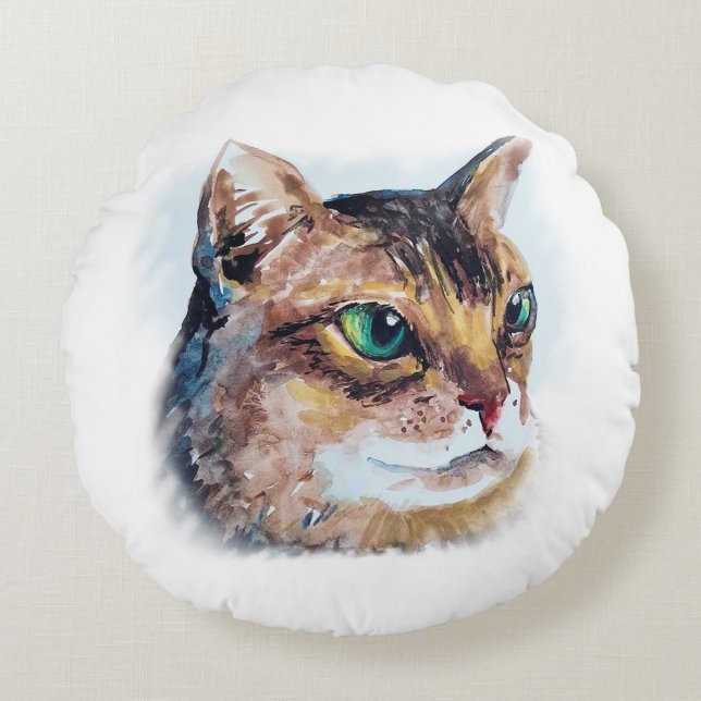 Coussins Ronds Aquarellporträt einer Katze  (Devant)