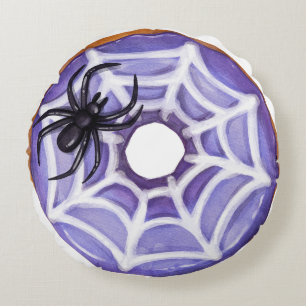 Coussins Ronds Araignée d'Halloween Donut pourpre