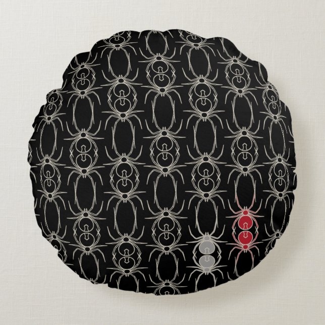 Coussins Ronds Araignées - Noir de chauve-souris et Blanc d'os (Devant)