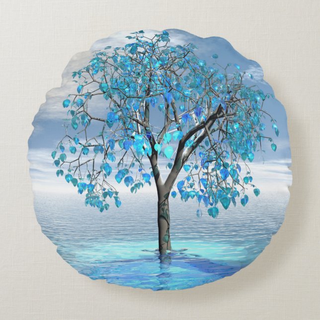 Coussins Ronds Arbre bleu cristal (Devant)