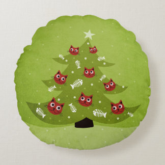 Coussins Ronds Arbre De Noël Avec Chat Et Poissons