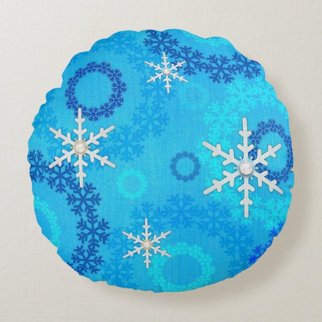 Coussins Ronds Arbre de Noël et bijoux à flocons de neige (Devant)
