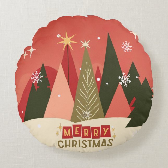 Coussins Ronds Arbre de Noël rétro/Vintage (Devant)