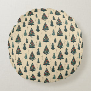 Coussins Ronds Arbre de Noël Vintage, Motif d'Arbre à Pins.