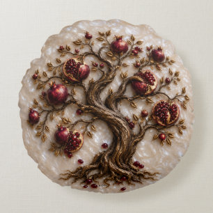 Coussins Ronds Arbre de Vie avec Grenades Art en Relief 3D