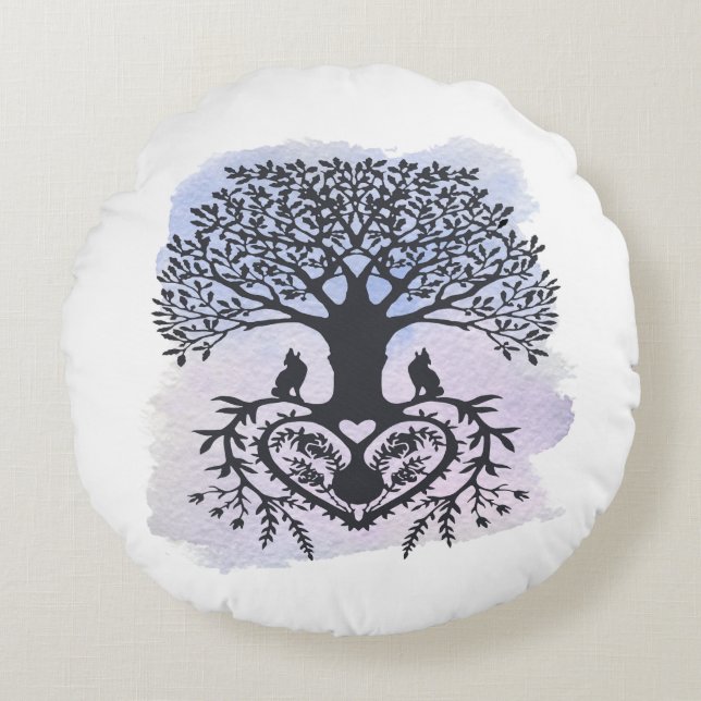 Coussins Ronds Arbre de vie de l'art folklorique (Devant)