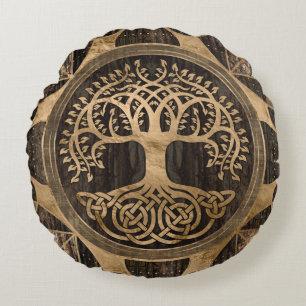 Coussins Ronds Arbre de vie - Yggdrasil - écorce en bois et or
