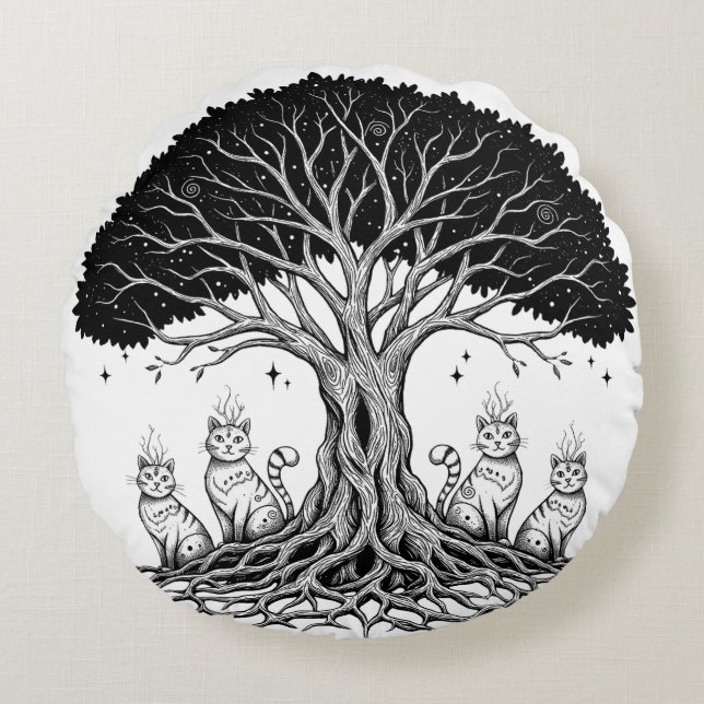 Coussins Ronds arbre mystique de la vie (Devant)