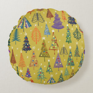 Coussins Ronds Arbres de Noël colorés : Arrière - plan festif.