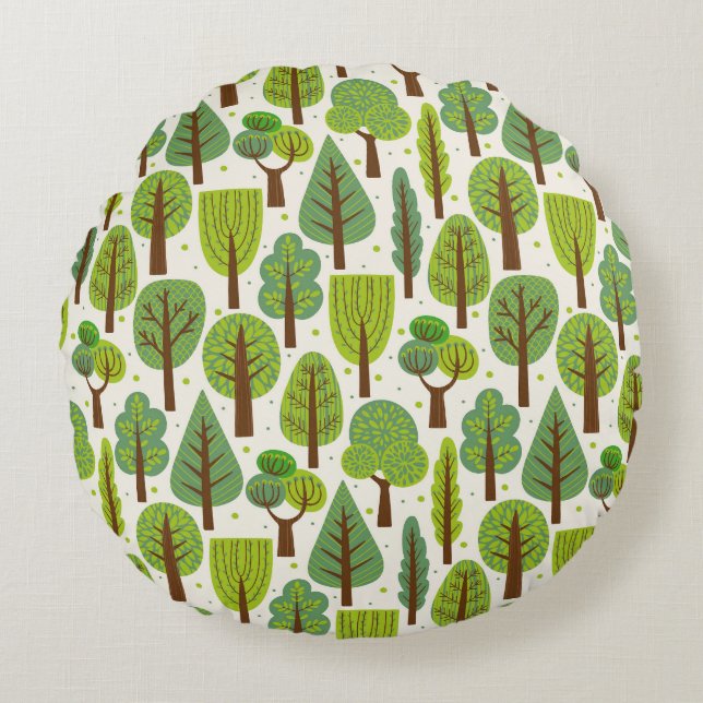 Coussins Ronds Arbres d'été : Motif vert sans joint (Devant)
