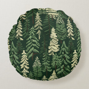 Coussins Ronds Arbres verts de Noël rustiques