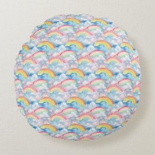 Coussins Ronds Arc-en-ciel coloré, nuage et flocon de neige sans