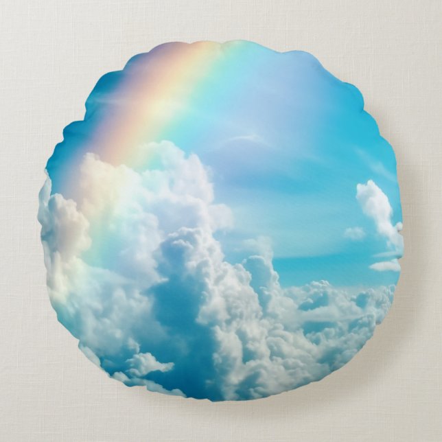Coussins Ronds Arc en ciel et nuages esthétiques (Devant)