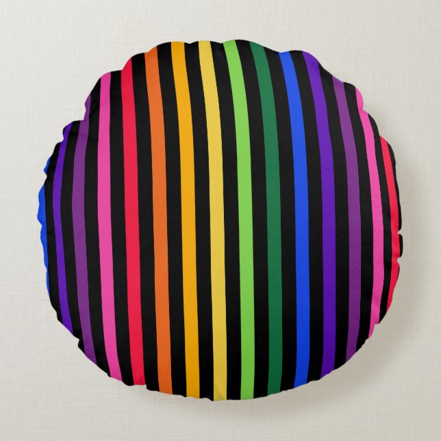 Coussins Ronds Arc-en-ciel et rayures noires (Devant)