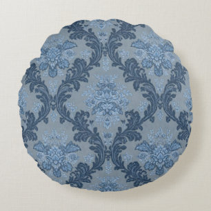 Coussins Ronds Ardoise Bleu Fumé Poudre Douce Bleue Élégant Damas