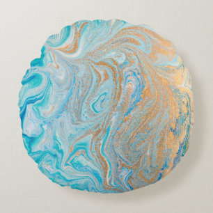 Coussins Ronds Argent de marbre d'or de turquoise, beau, élégan