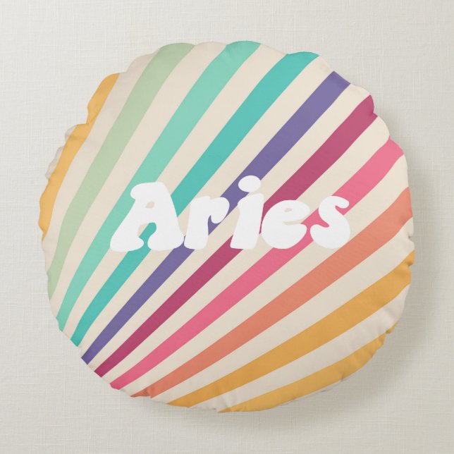 Coussins Ronds Aries Retro Rainbow Zodiac Astrologie (Devant)