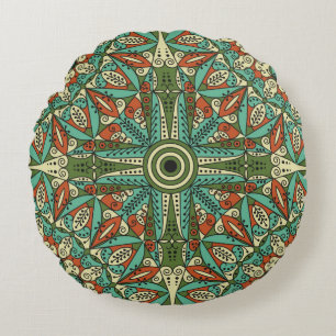 Coussins Ronds Arrière - plan coloré à motifs ethniques. Arabesqu