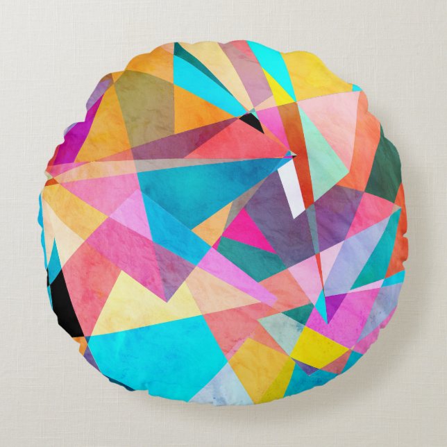Coussins Ronds Arrière - plan d'aquarelle géométrique couleur Abs (Devant)