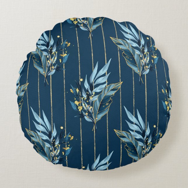 Coussins Ronds Arrière - plan d'enveloppement bleu Feuille sans j (Devant)