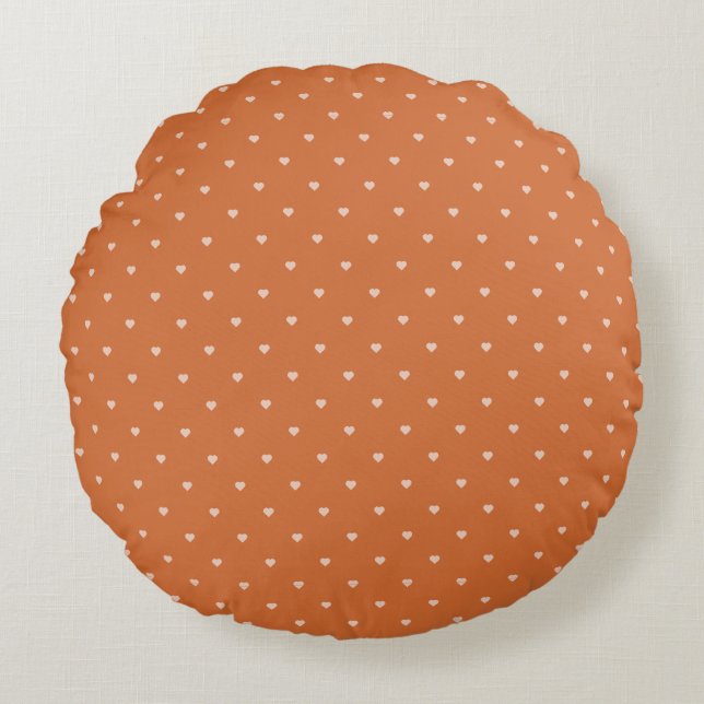 Coussins Ronds Arrière - plan des mini-coeurs orange brûlés (Devant)