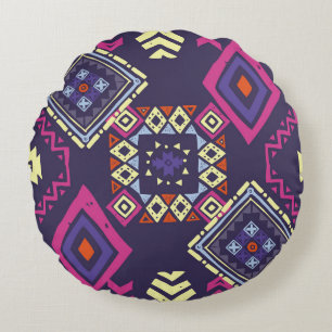 Coussins Ronds Arrière - plan géométrique tribal, primitif.