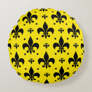 Coussins Ronds Arrière - plan Jaune Fleur-de-lis Motif Design