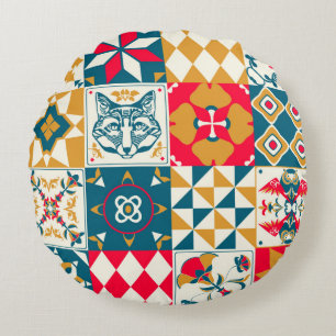Coussins Ronds arrière - plan vintage avec tuile bleue traditionn