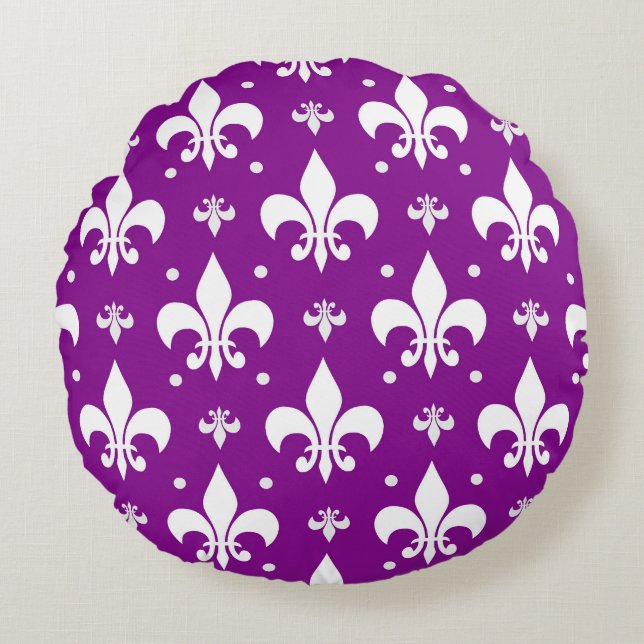 Coussins Ronds Arrière - plan violet Fleur-de-lis Design Motif (Devant)