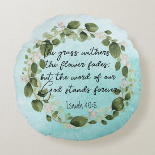 Coussins Ronds Arrosage avec la Bible Verse Aquarelle Eucalyptus