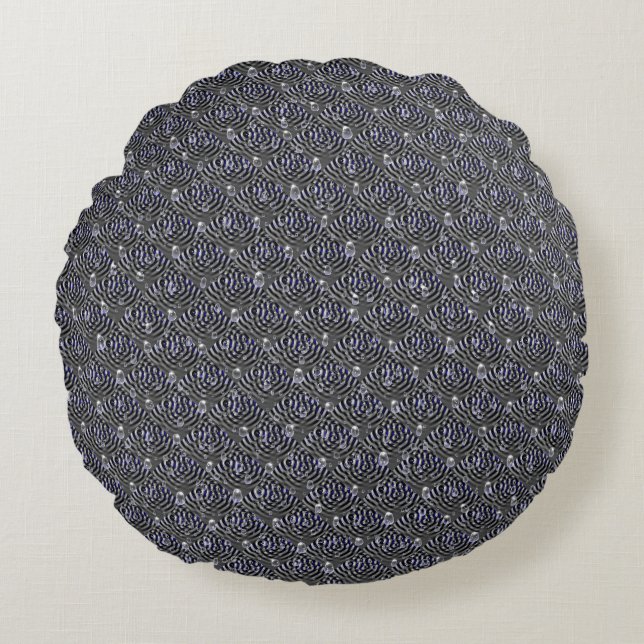 Coussins Ronds Arrosage sur métal gris bleu (Devant)