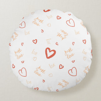 Coussins Ronds Art à motif de cœur corail romantique en gribouill