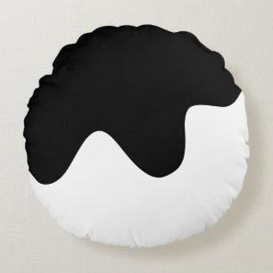 Coussins Ronds Art Abstrait minimal moderne noir et blanc