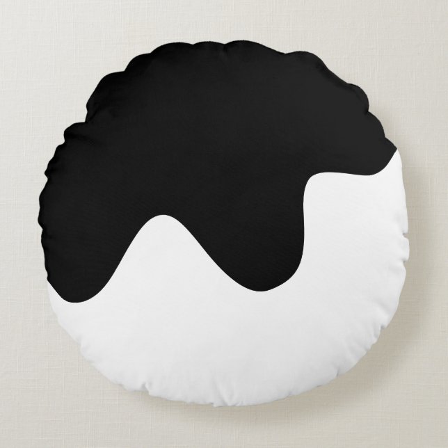 Coussins Ronds Art Abstrait minimal moderne noir et blanc (Devant)