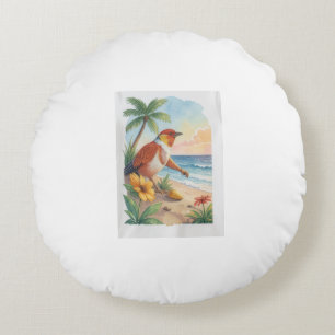 Coussins Ronds Art aquarelle d'oiseau de plage tropicale