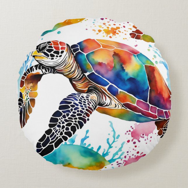 Coussins Ronds Art coloré Seaturtle (Devant)
