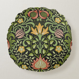 Coussins Ronds Art de carreaux floraux persans noirs de William M