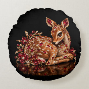 Coussins Ronds Art de cerf rouge or luxueux
