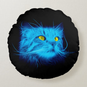 Coussins Ronds Art de chat néon bleu Cool - Conception d'animal l