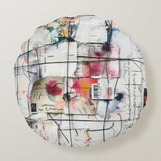 Coussins Ronds Art de collage multimédia mixte moderne