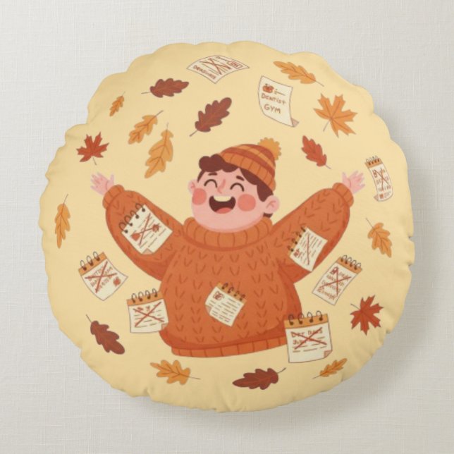 Coussins Ronds Art de feuilles d'automne | Conception ludique d'a (Devant)