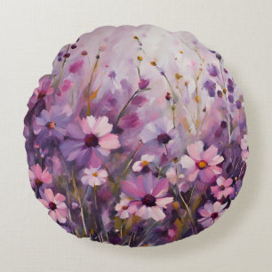 Coussins Ronds Art de fleurs violettes et roses