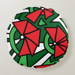 Coussins Ronds Art de gribouillage de fleurs rouges