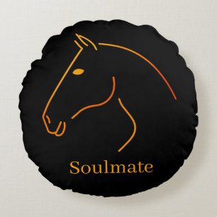 Coussins Ronds Art de ligne minimaliste de cheval - "Âme sœur" Pe