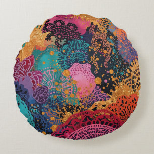 Coussins Ronds Art de mandala en or Fiesta Papel Picado