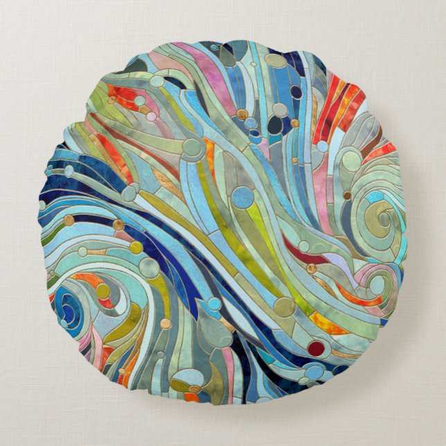 Coussins Ronds Art de mosaïque Abstraite géométrique colorée (Devant)