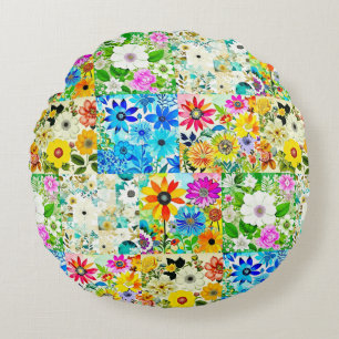 Coussins Ronds Art de patchwork floral aquarelle fleurs