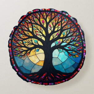 Coussins Ronds Art de verre coloré, Arbre de Vie en verre coloré